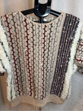 Bonnie and Bill Vintage Crew Neck Sweater with Beige Burgundy & Gray